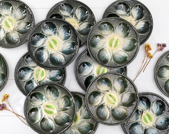 French St Clement Oyster Plate - Antique Majolica Oyster Plate circa 1950 - Vintage French Ceramics Plate for Oysters and Seafood