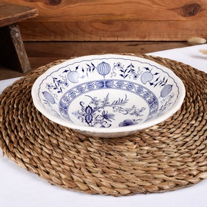 Vintage Salad Bowl Blue Onion Pattern. Antique Blue Danube bowl, Ironstone English Style.