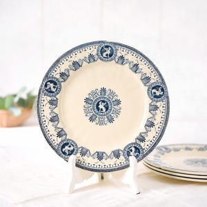 Antique Gien Blue Transferware Plates Set of 4- French Ironstone Dessert/Salad Dishes- Vintage Countryside Faience Collectible- Gien France