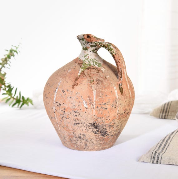 French Antique Wabi Sabi vase. Vintage Crock Jug, Clay Jug . Primitive Antiques. Old Pottery. Anything Rustic Very Rare To Find.