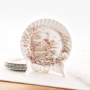 Vajilla de porcelana Johnson Brothers. Juego de 6 platos de postre Johnson Brothers. Vajilla vintage Johnson Bros, modelo primavera.
