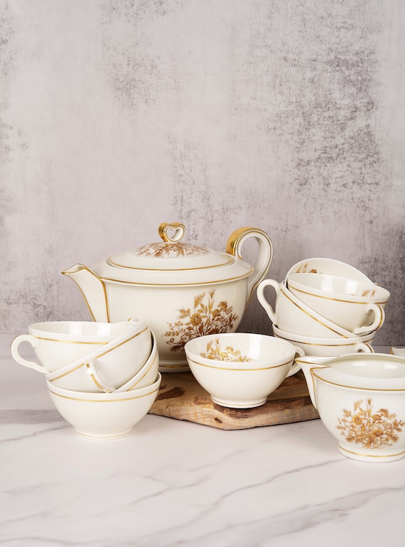 Theodore Haviland Limoges China Tea Set, White and Gold Patterns