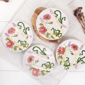 Vintage Asparagus Plate- Set of 4 Majolica Plates- Asparagus majolica- Barbotine Plate- Portuguese Plate-Barbotine Majolica Decorative Plate