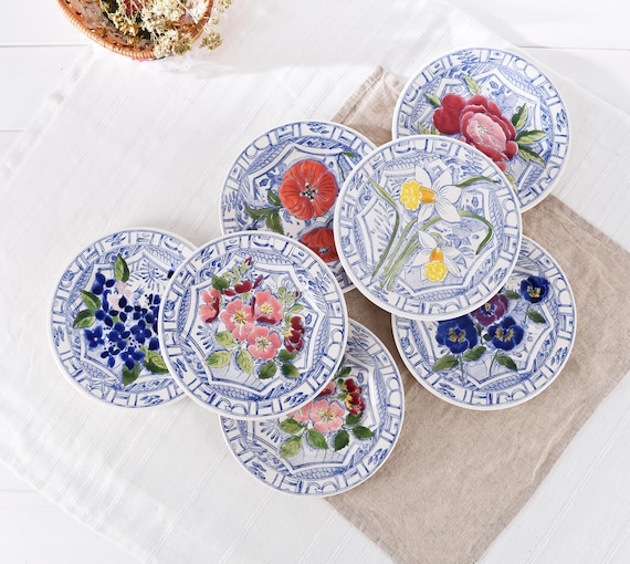 GIen FRANCE プレート Gien Oiseau Blue Fleuri Plate- Gien Bleu French Majolica Wall
