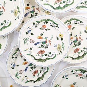 Gien Plate Birds of Paradise - Coleção de talheres franceses antigos de 1950 - Oiseaux De Paradis - Antiguidade rara