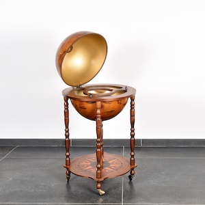 Meuble à liqueur ancien - Meuble Bar Globe - Meuble français des années 70 - Organisateur de rangement de bar en bois en forme de globe