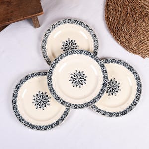 French Antique Ironstone Plate. Set of 4 Epoch Dinner Ware Terre de Fer - Blue And White Transferware - Salins Henri II - 19th Century -