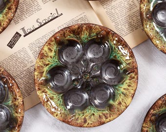Escargot Plates. French Vallauris Escargot Dish, Appetizer Plates, Shell Plates, Escargot Pots. Vallauris Pottery, Classic French Kitchen.