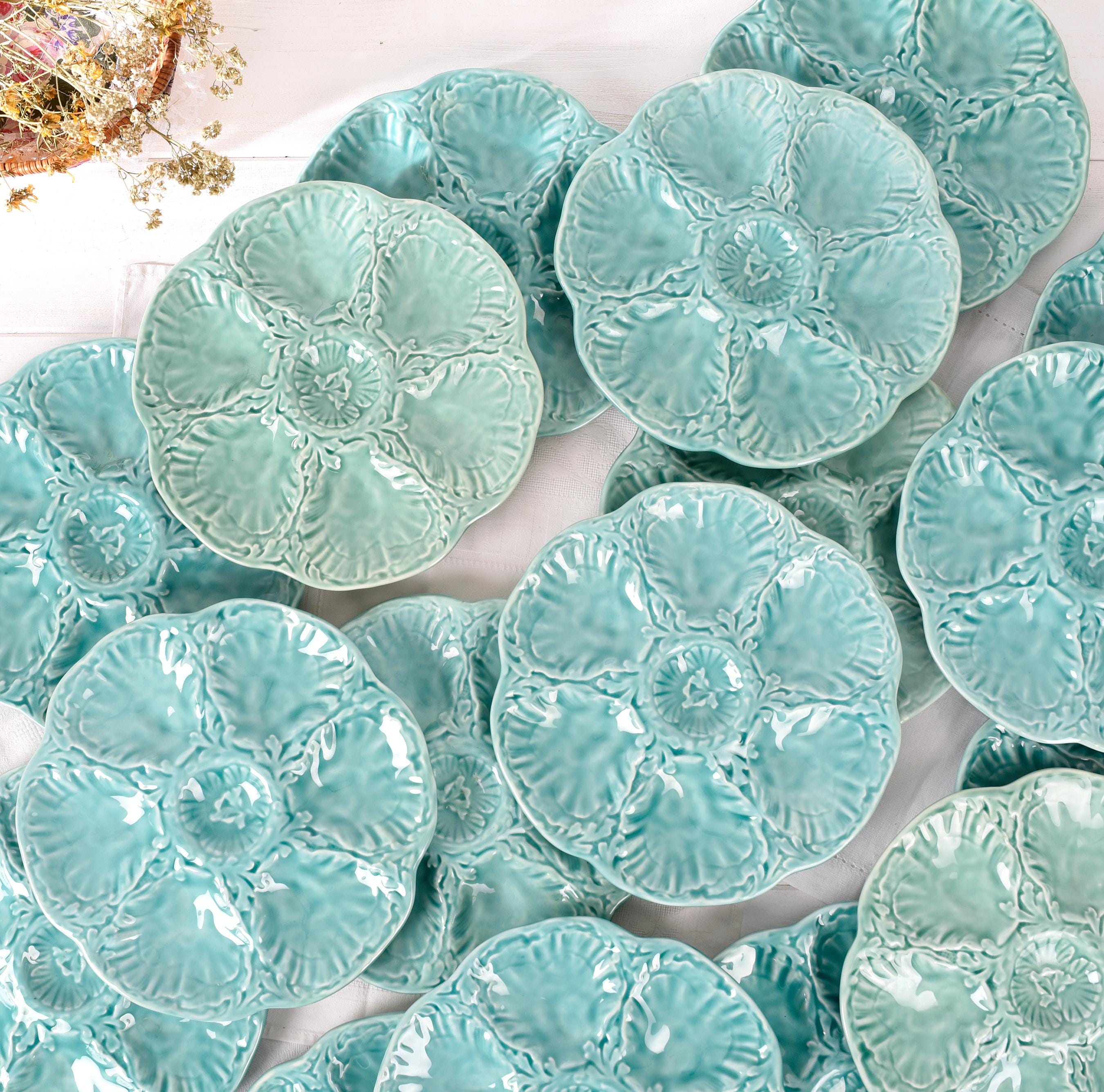 antique mini plate ୨୧ 小さな花柄 プレート グリーン