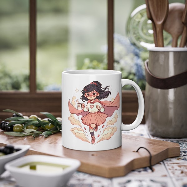 Tasse Kaffeetasse Espresso Yourself Anime Manga Superheldin Kaffeebecher Keramiktasse 330ml für Power-Morgen Geschenk für Sie