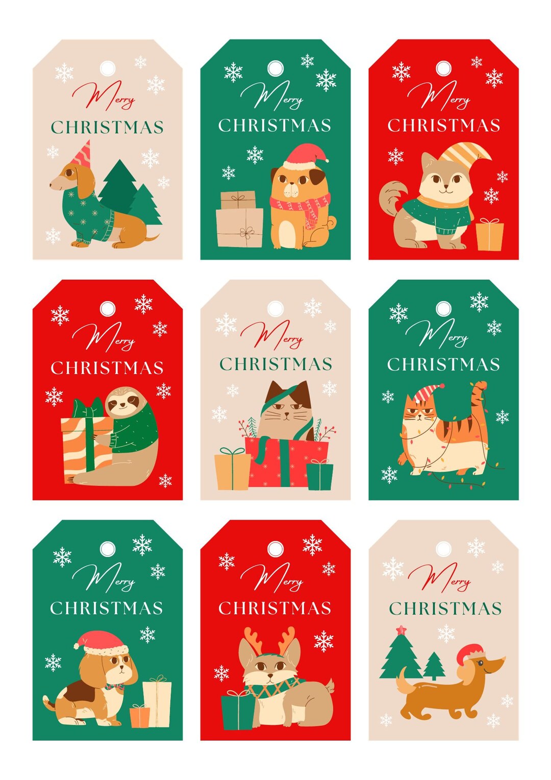 Printable Christmas Gift Tags Colourful Christmas Gift Label Animal ...