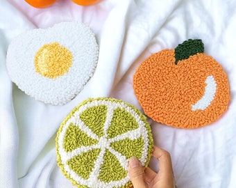 DIY Fruit Tufted Coaster Set: Magic Embroidery Punch Needle & Rug Hooking Kit with Yarn for Beginners