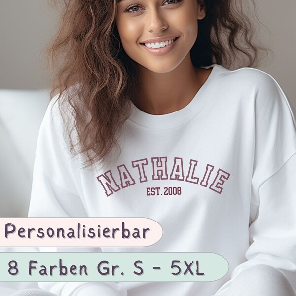 Personalisiertes Sweatshirt Name Est. 18. Geburtstag Geschenk Tochter Shirt Mutter persönlich Pullover Frau Freundin Sweater für sie 5XL