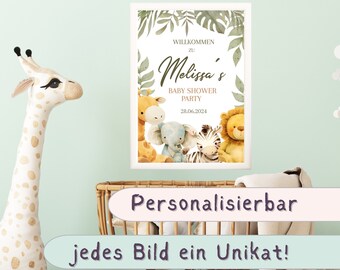 Personalisierbares Baby Shower Party Willkommens Bild Geschenk Taufe Geburt Geburtstag Name Kinderzimmer Dschungel Tiere Wandbild Digital