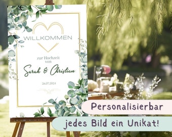 Personalisierbares Willkommensschild Vorlage Hochzeit Party digitaler Download druckbar Geschenk Brautpaar Verlobung Blätter Poster Bild