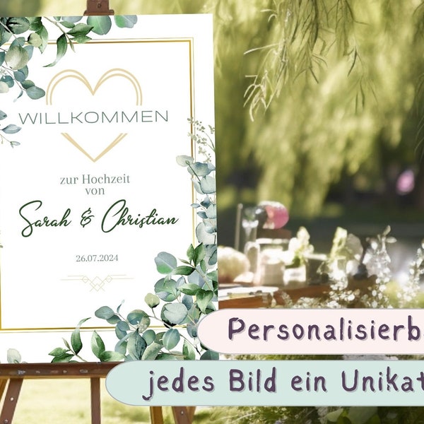 Personalisierbares Willkommensschild Vorlage Hochzeit Party digitaler Télécharger le druckbar Geschenk Brautpaar Verlobung Blätter Poster Bild