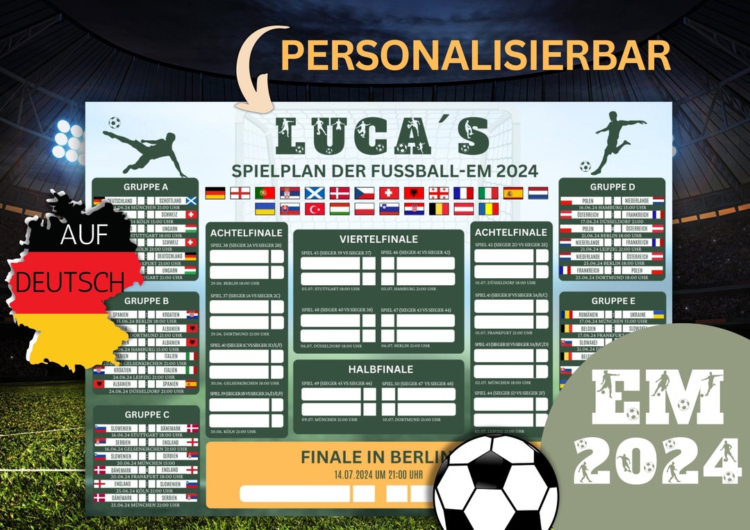  Foto zu Fussball EM 2024 Spielplan Personalisierbar Europameisterschaft 