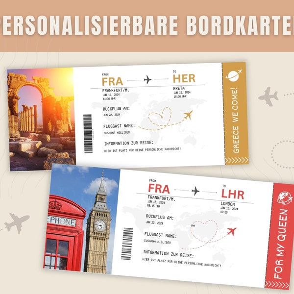 Personalisierbare Bordkarte Flugticket Überraschungs Geschenk Reise Urlaub digitaler download DIY individuell Partner Freunde Familie Idee