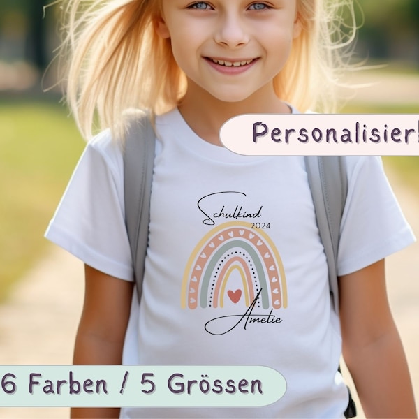 Personalisiertes Schulkind T-shirt mit Regenbogen 1 Schultag 2024 erste Klasse Tshirt Geschenk zur Einschulung Geschenkidee Schulstart Shirt