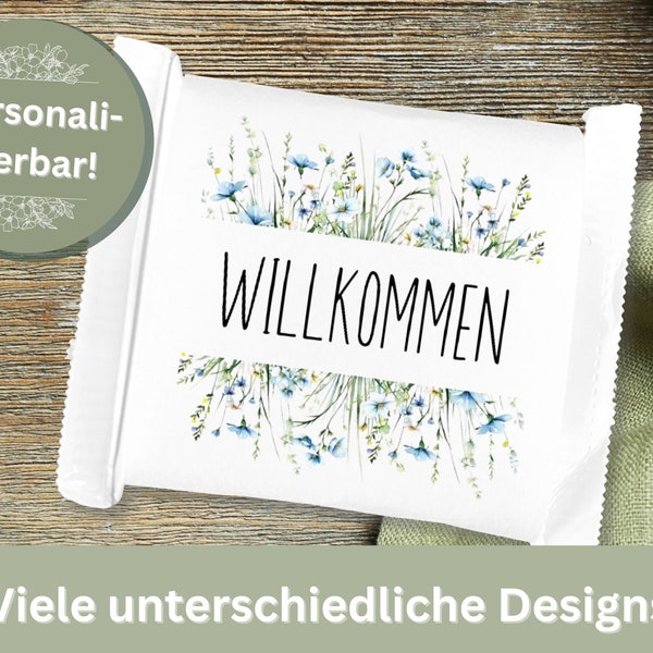 Ritter Sport Mini Banderole personalisiert kleines Geschenk Gastgeschenk Willkommen Hochzeit Tischdeko Dankeschön Give away Schokolade gift