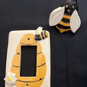 Bee Handmade Ceramic Bee Light Switch Cover Plate - 3D Bumblebee Decor