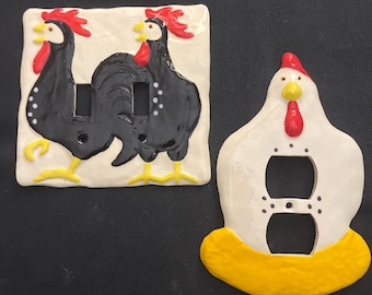 Rooster/Chicken/Barn Switch Cover Switch Plate Switchplate 3D Outlet Plug GFCI Decora Ceramic