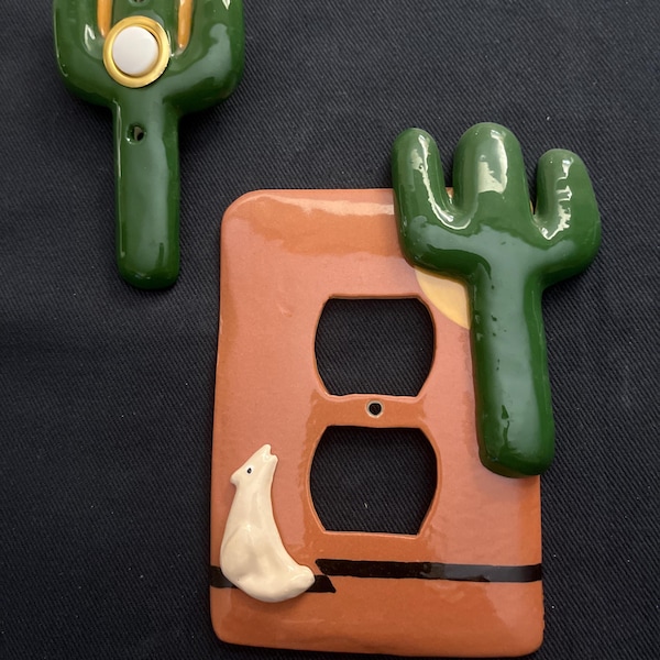 Cactus Handmade Saguaro Cactus Ceramic Switch Plate: Southwest Decor