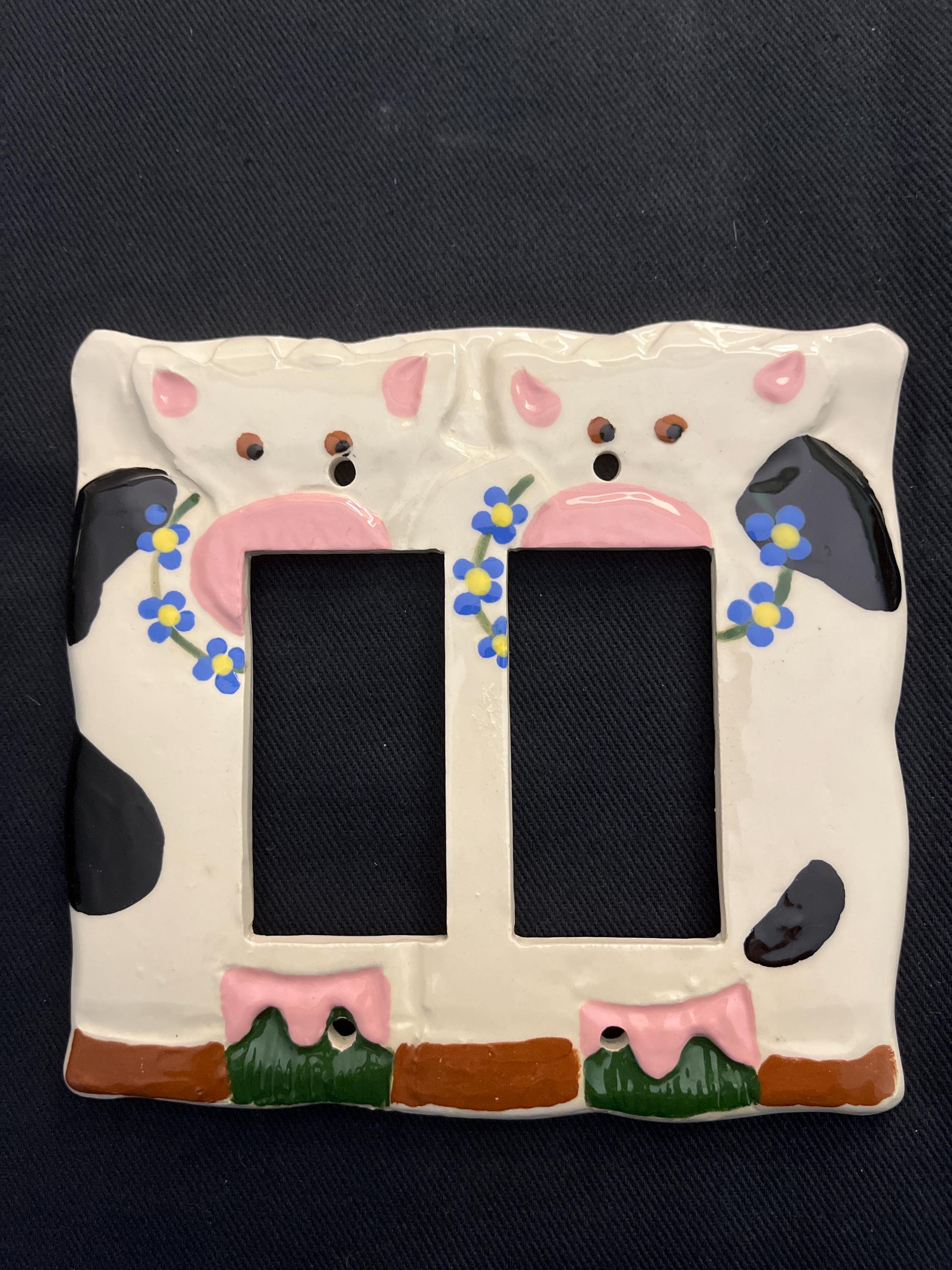 Cow Hand Painted Ceramic Cow Switch Plate: Triple, Double Plug Cover - Etsy