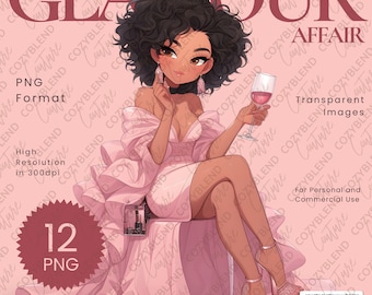 Glamour Girl Clipart: Party Dress Illustration (PNG Digital Download)