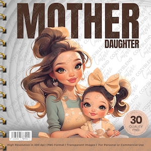 Mother Daughter Clipart: Mom and Daughter PNG (Digital Download)