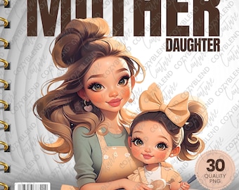 Mother Daughter Clipart: Mom and Daughter PNG (Digital Download)