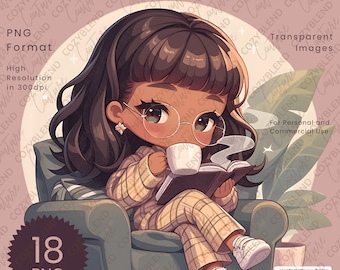 Coffee & Chapters Clipart: Cozy Girl Reading (Digital Download)