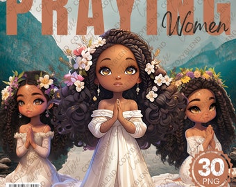 Praying Women Clipart, Faithful Illustrations PNG (Digital Download)