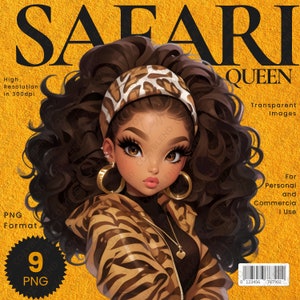 Safari Queen Clipart: African American Woman, Zebra Print (Digital Art)