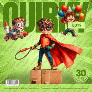 Quirky Boys Character Clipart: Fun Illustrations (Digital Download)