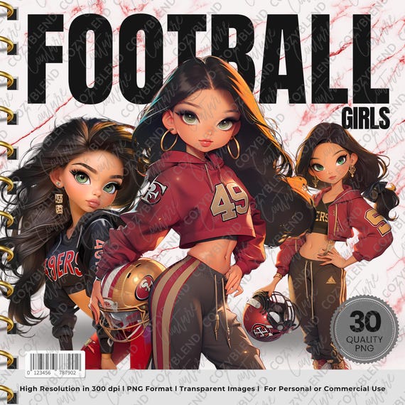 49ers Football Girl PNG: Sports Clipart for Game Day (Digital Download 4096x4096px 300 DPI)