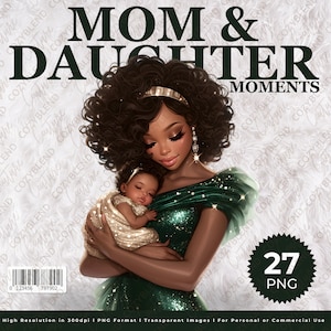 Mom and Daughter Clipart: Heartwarming Mother&#39;s Day Illustrations (PNG Digital Art)