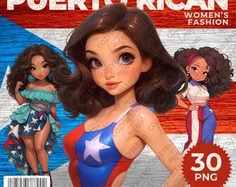 Puerto Rican Women Clipart: Independence Day PNG Art (Digital Download)