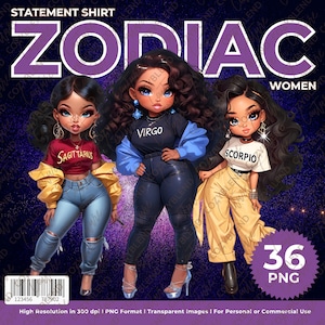 Statement Shirt Sternzeichen Frauen Clipart, Illustrationen PNG, hochwertiger digitaler Download, Scrapbooking, Karten & Kreativ