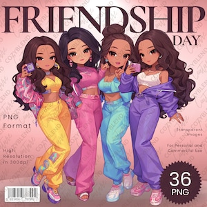 Friendship Day Clipart - Heartfelt Illustrations of Friends for Festive DIY Projects - Instant Download Digital Art