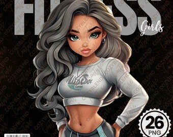 Fitness Girls Clipart: Active Women PNG Illustrations (Digital Download)
