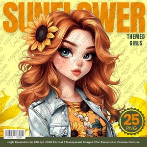 Sunflower Girls Clipart: Floral Character PNG (Digital Download)