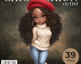 Chic Fashion Outfit Clipart: Trendy PNG Illustrations (Digital Download)
