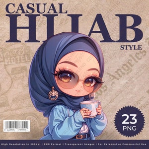 Imágenes prediseñadas de estilo hijab informal, mujeres, estilos de moda para sus proyectos, descarga instantánea, pegatinas, creación de tarjetas, álbum de recortes