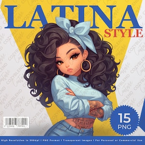 Latina Woman Clipart: Vibrant PNG Illustrations (Digital Download)