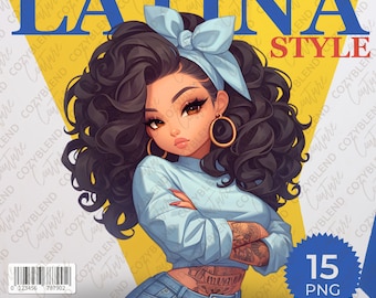 Clipart di donne latine: illustrazioni PNG vivaci (download digitale)