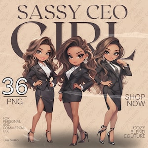 Sassy CEO Chibi Girl Clipart: Planner Stickers, Cards (Digital Download)