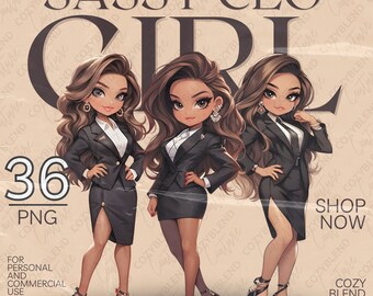 Sassy CEO Chibi Girl Clipart: Planner Stickers, Cards (Digital Download)
