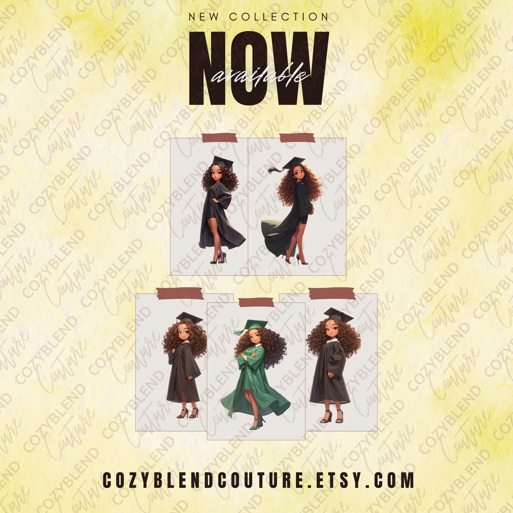 Graduate Glam Girls Clipart Chic Graduation Gown and Cap Designs for ...