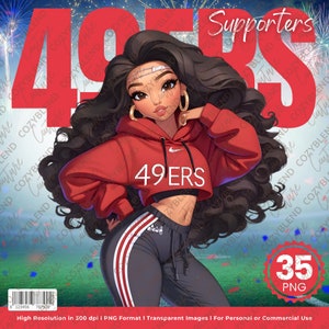 49ers Female Supporters Clipart, Enthusiastic Football Fan Illustrations PNG, Digital Download, Fan Gear Design, Sports Themed Projects